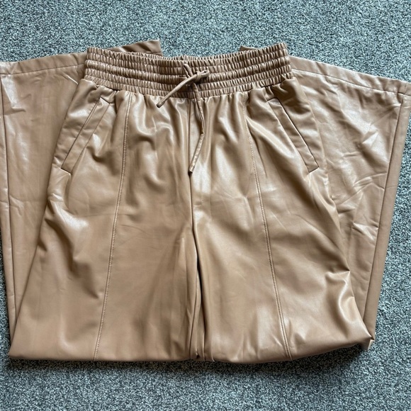 Open Edit Faux Leather Wide-Leg Pants — Camel Tan, Vegan Leather, Pull-On - Med - Picture 9 of 10
